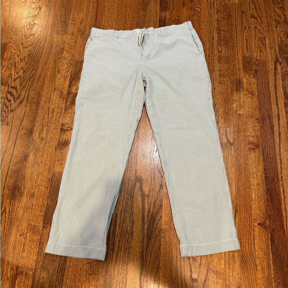 POLO RALPH LAUREN seersucker Striped Blue and White Pants beach 38 32
